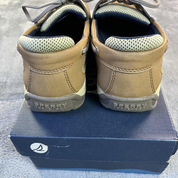 Sperry Lanyard Shoes Mens Size 7 Medium Tan Navy Boat Deck Leather Top-Sider New - Picture 8 of 11